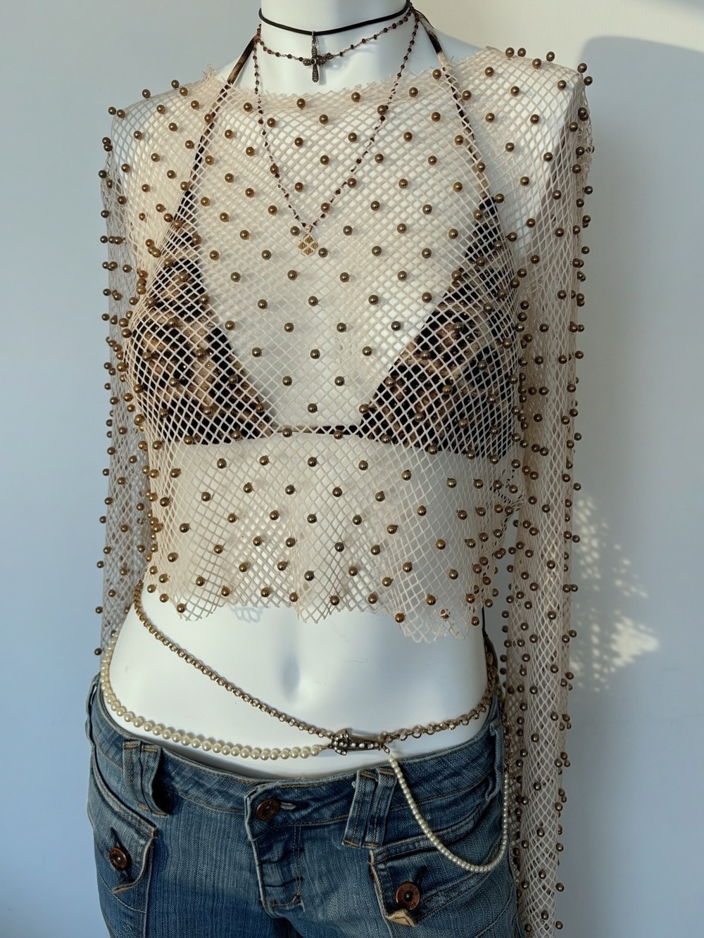 NWT Studded Mesh Sheer Festival Top Size Small Y2K Rave Clubwear